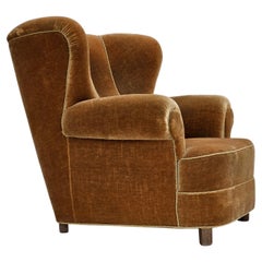 Fauteuil inclinable danois, velours, très bon état d'origine, années 1960