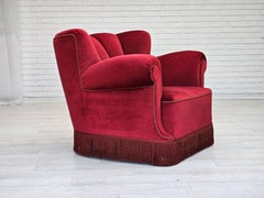 1960s, Danish relax armchair, original condition, cherry-red furniture velour.