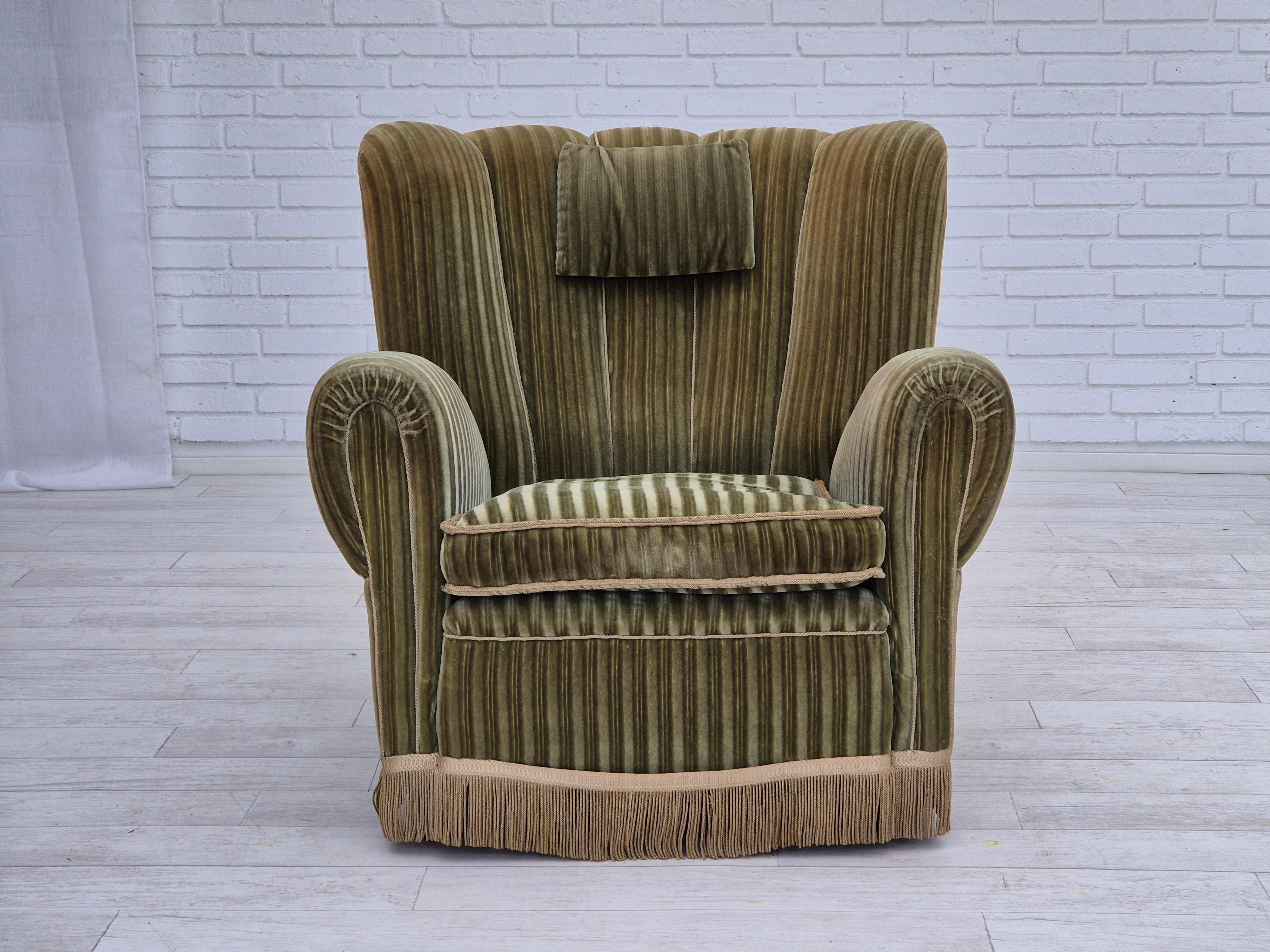 Años 60, sillón relax danés, estado original, terciopelo verde mueble. Danés en venta
