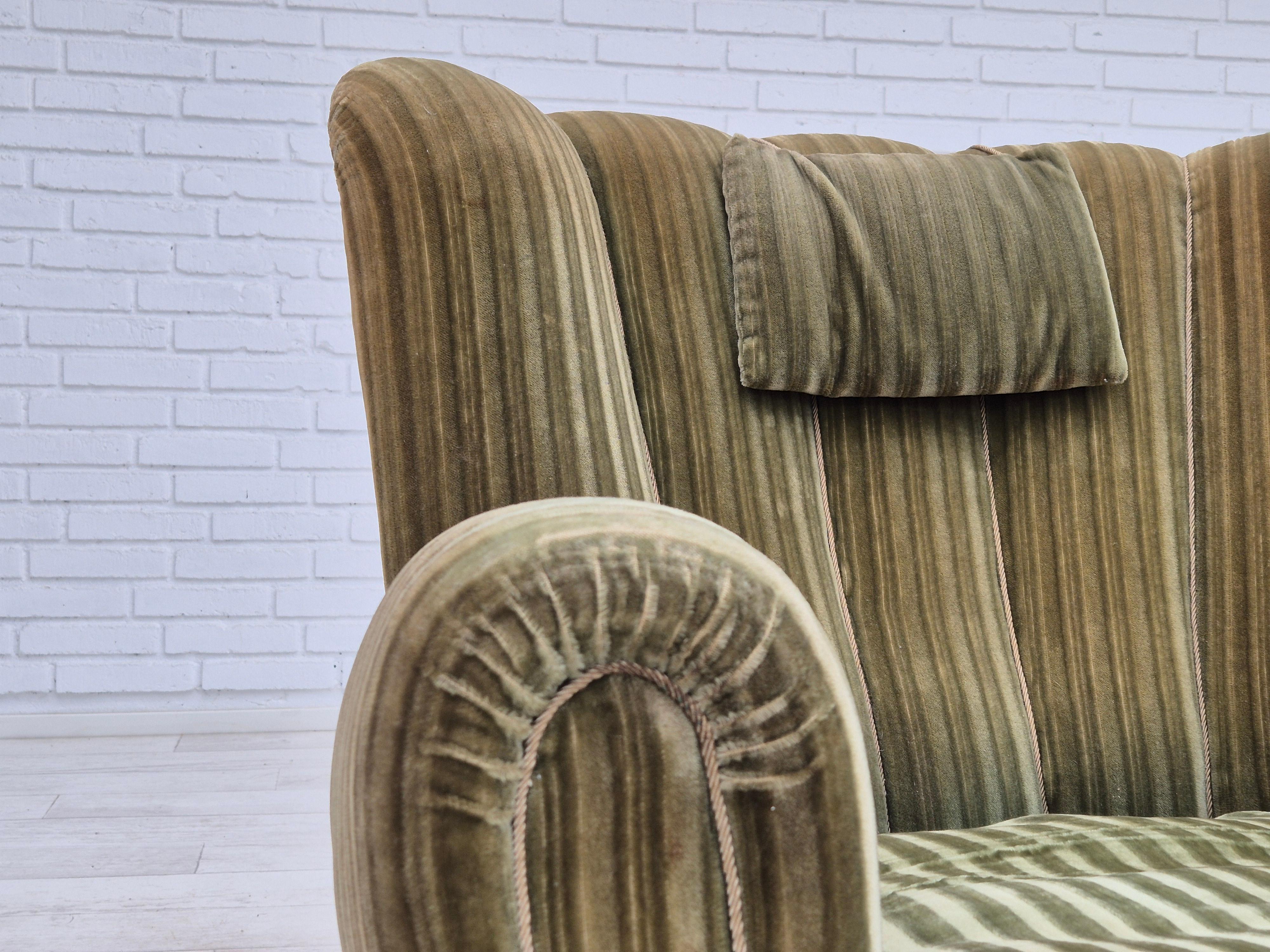 Mid-20th Century 1960s, Danish relax armchair, original condition, green furniture velour. For Sale