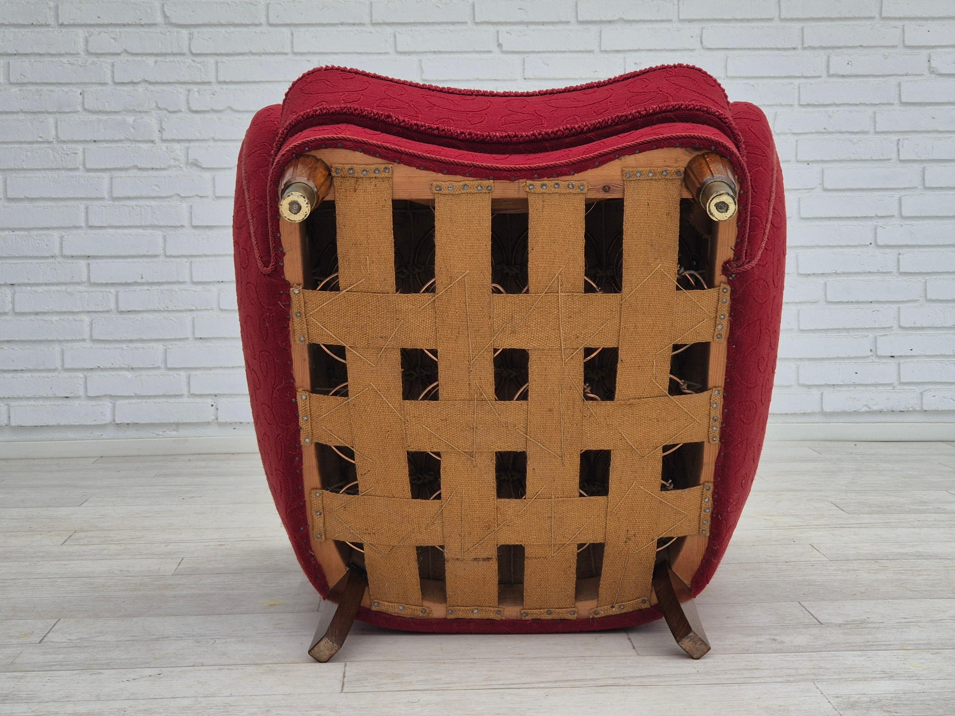Fauteuil de détente danois des années 1960, état d'origine, coton/laine rouge. en vente 4