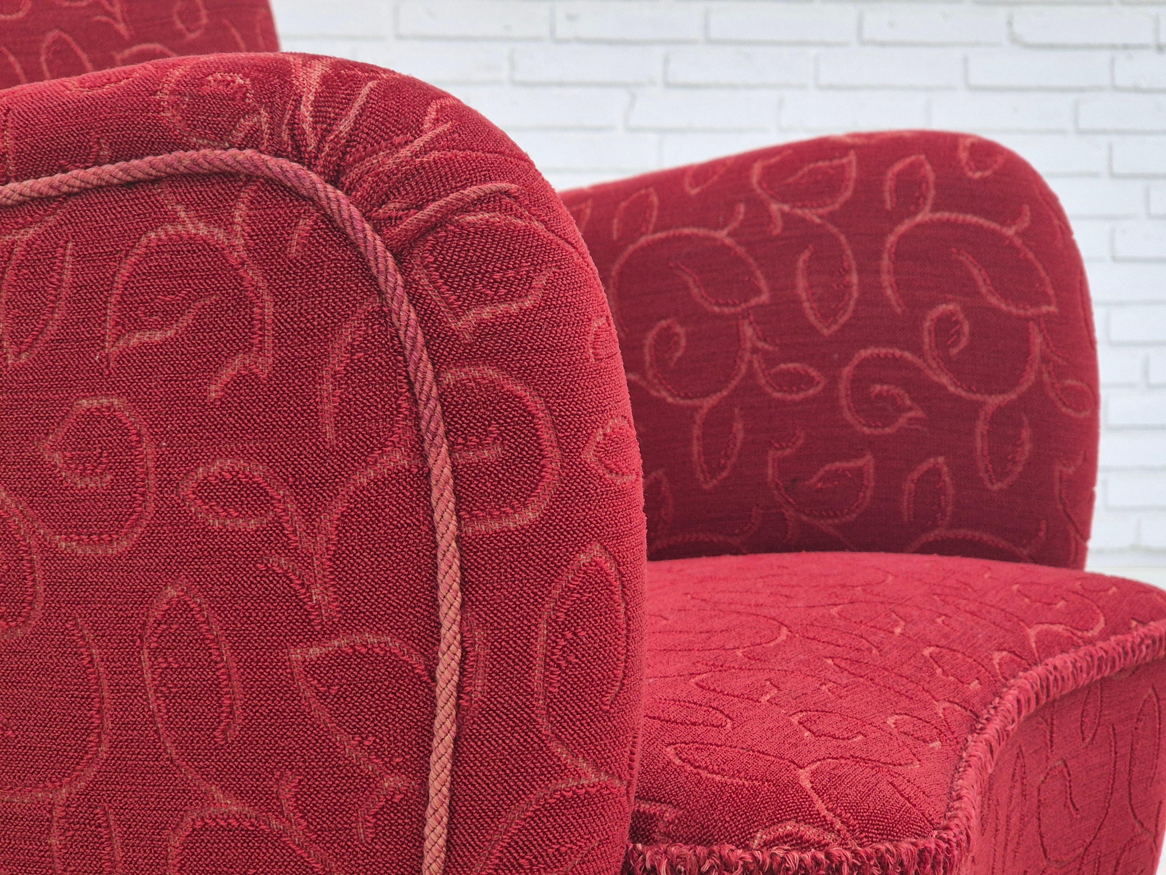 1960s, Danish relax armchair, original condition, red cotton/wool. For Sale 8