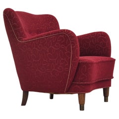 Fauteuil de détente danois des années 1960, état d'origine, coton/laine rouge.