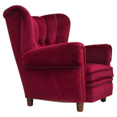 1960er Jahre, dänischer Relaxsessel, Originalzustand, roter Möbelvelours.