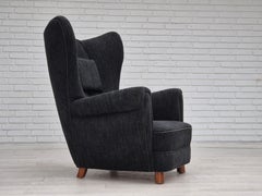 1960s, Danish relax armchair, reupholstered, gray furniture fabric..