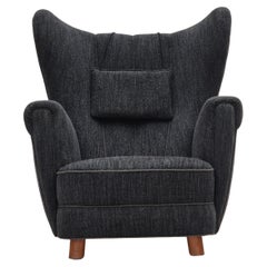 1960s, Danish relax armchair, reupholstered, gray furniture fabric..