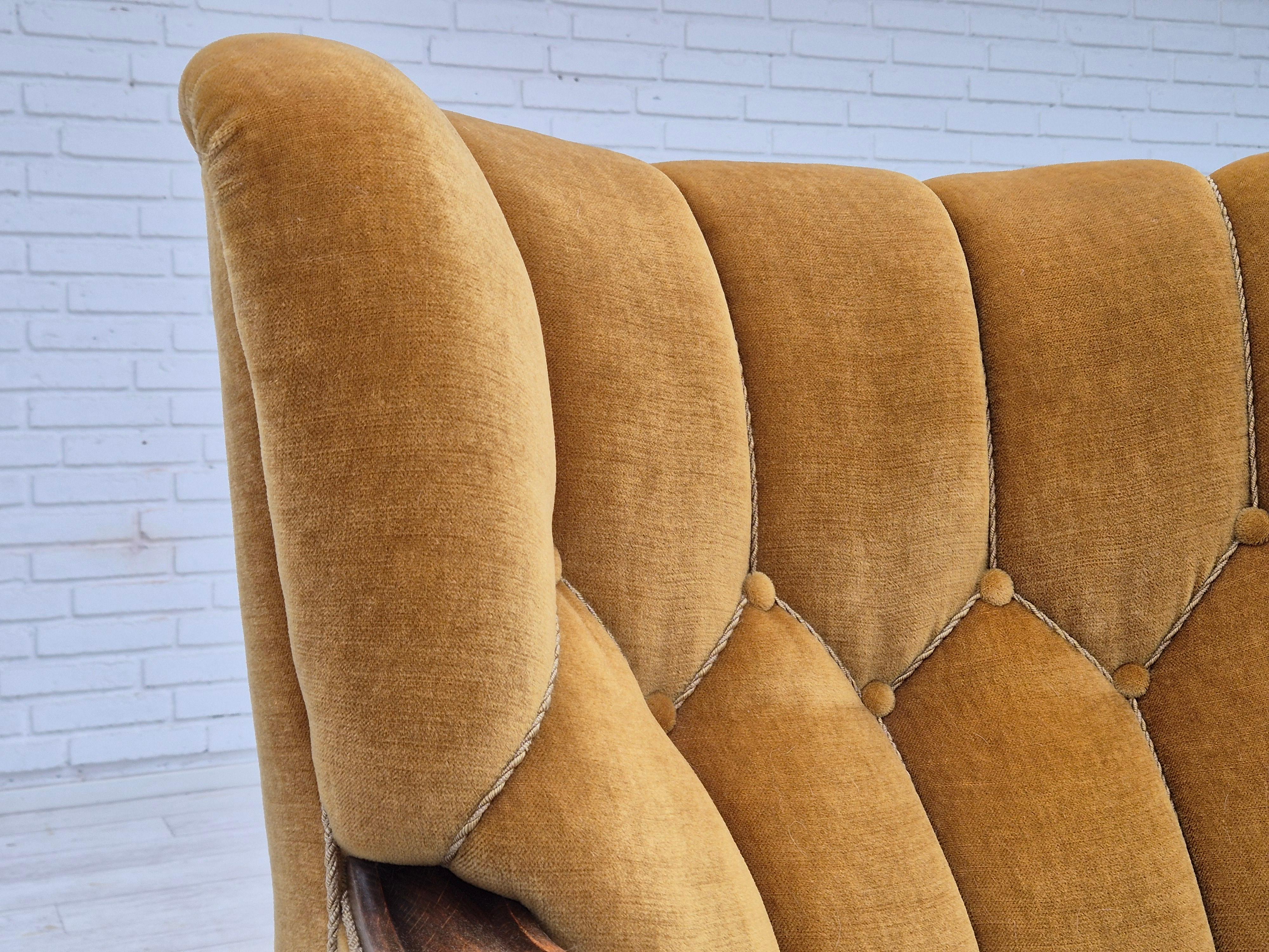 Mid-20th Century 1960s, Danish relax armchair, yellow-honning furniture velour, oak wood. For Sale