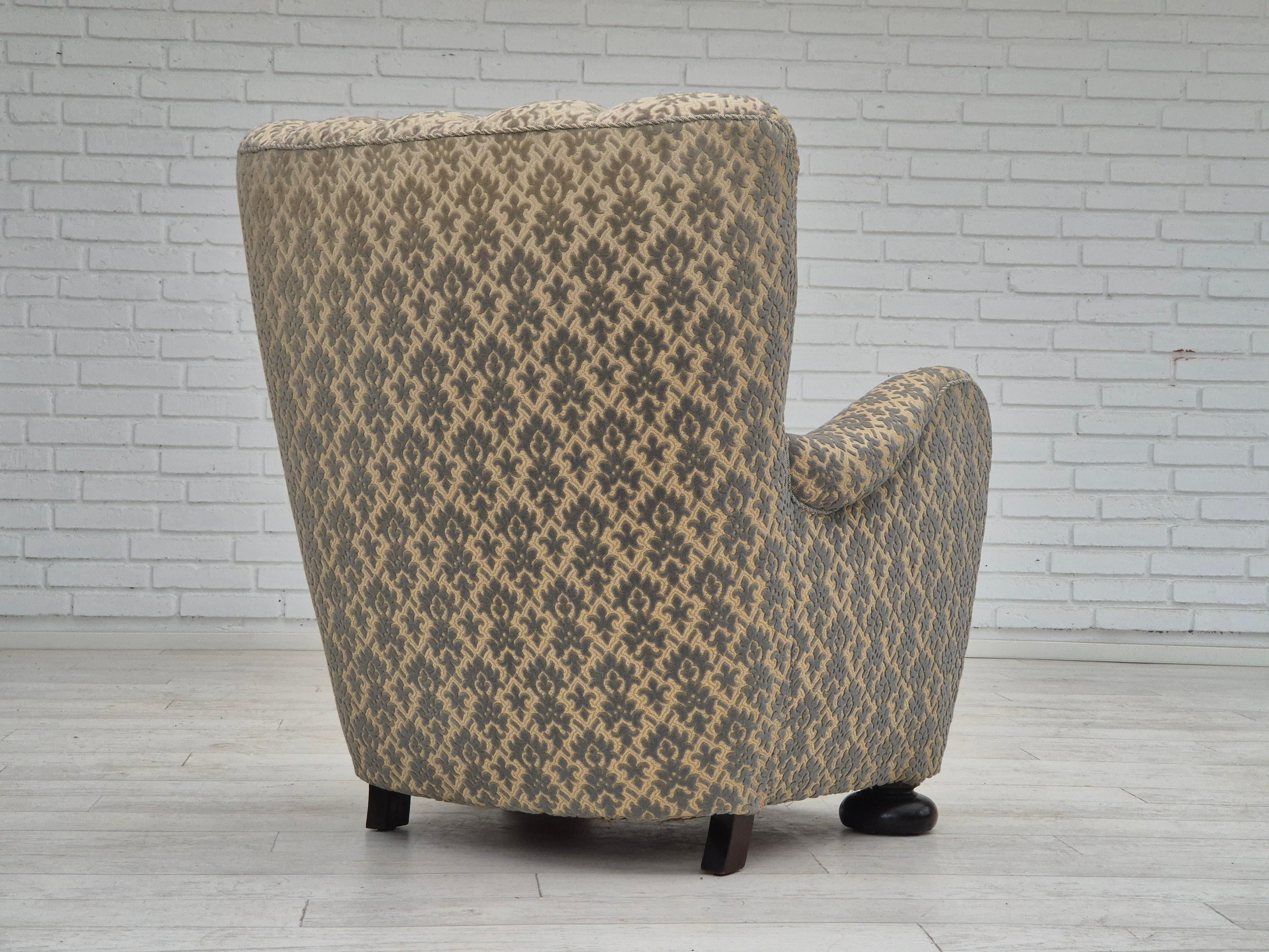Mid-20th Century 1960s, Danish relax chair, original condition, furniture velour, beech wood legs For Sale