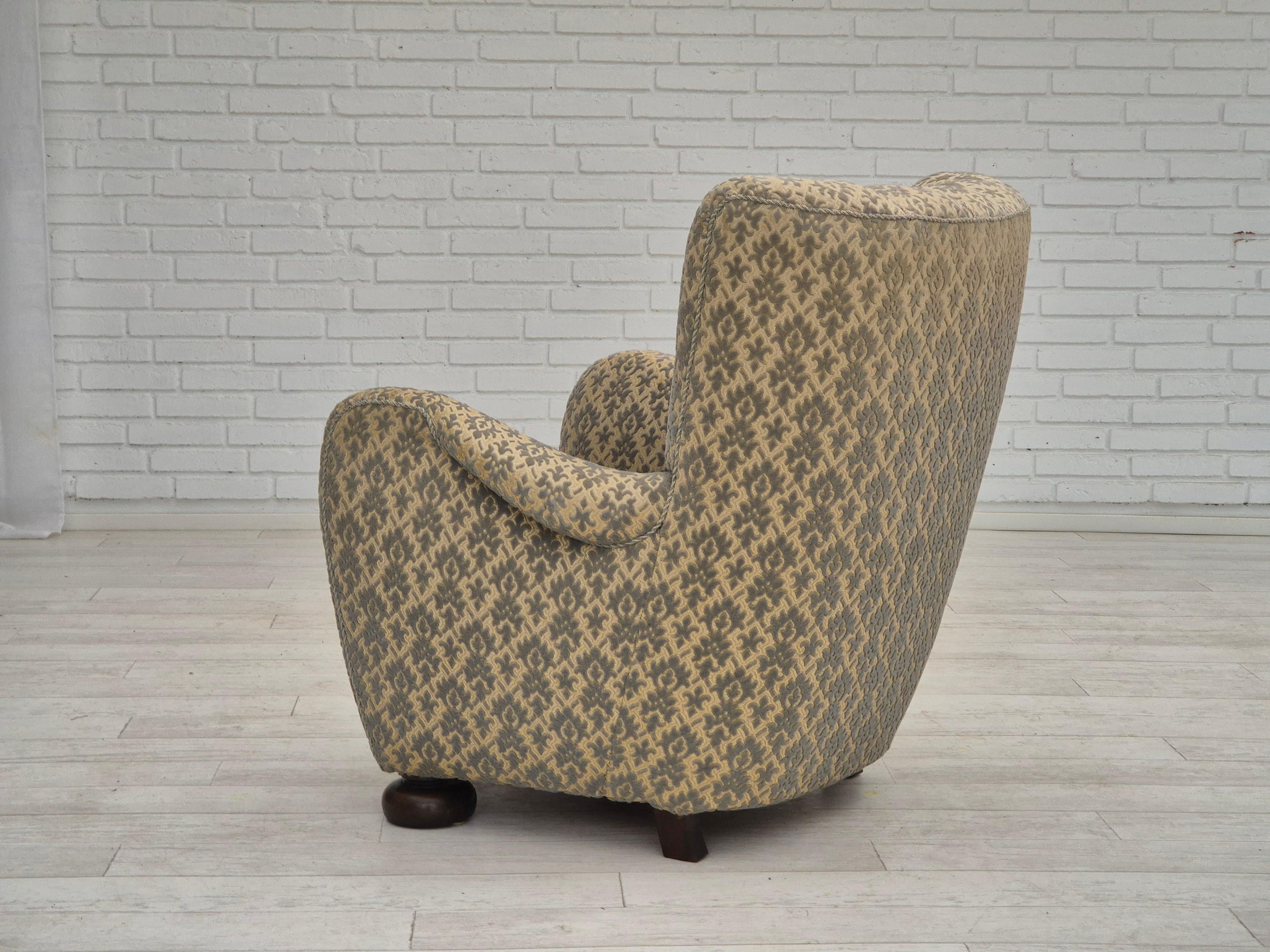 1960s, Danish relax chair, original condition, furniture velour, beech wood legs For Sale 1