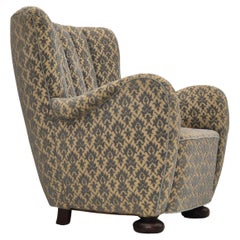 Vintage 1960s, Danish relax chair, original condition, furniture velour, beech wood legs