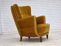 1960s, Danish relax chair, original honey yellow furniture velour.