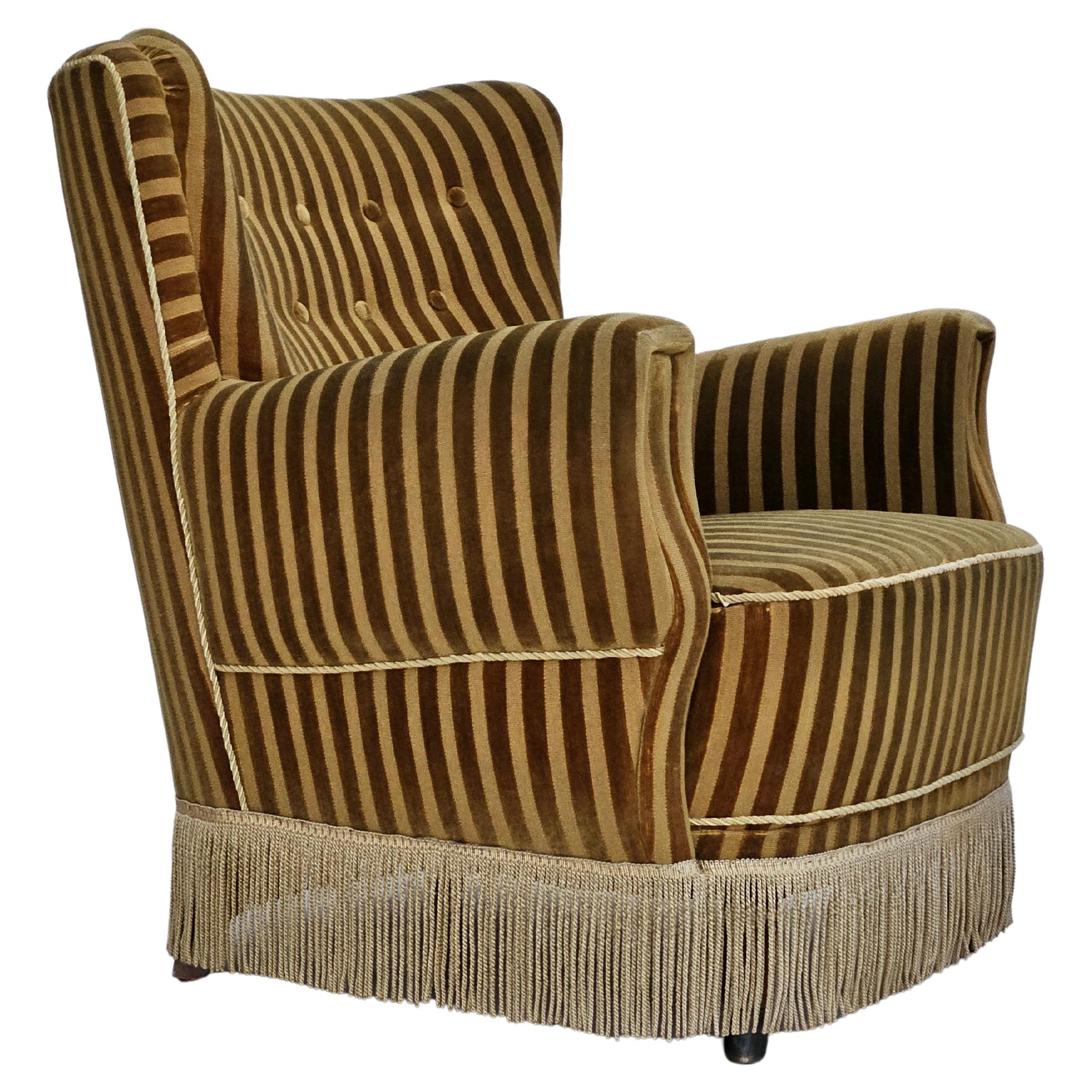 Fauteuil de détente danois des années 1960, tapisserie originale, velours vert.