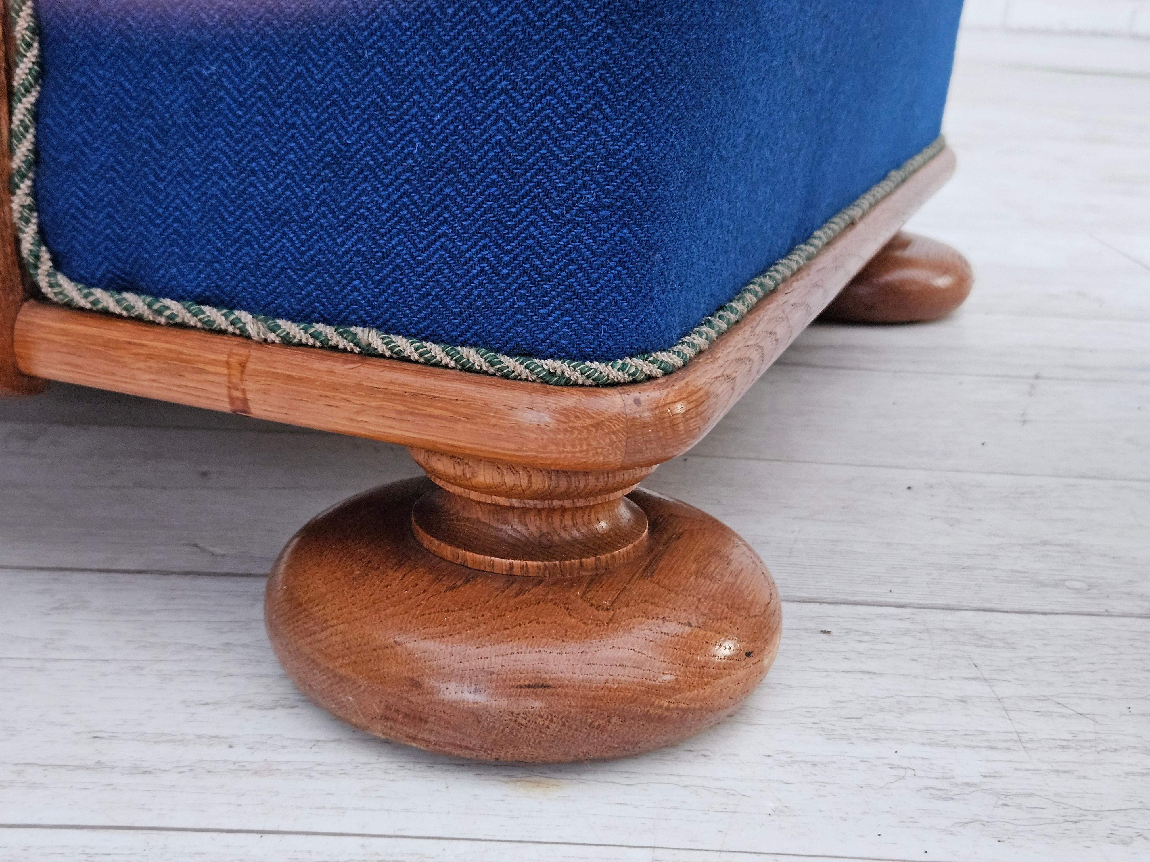 1960s, Danish relax chair with footstool, furniture wool, oak wood. 5