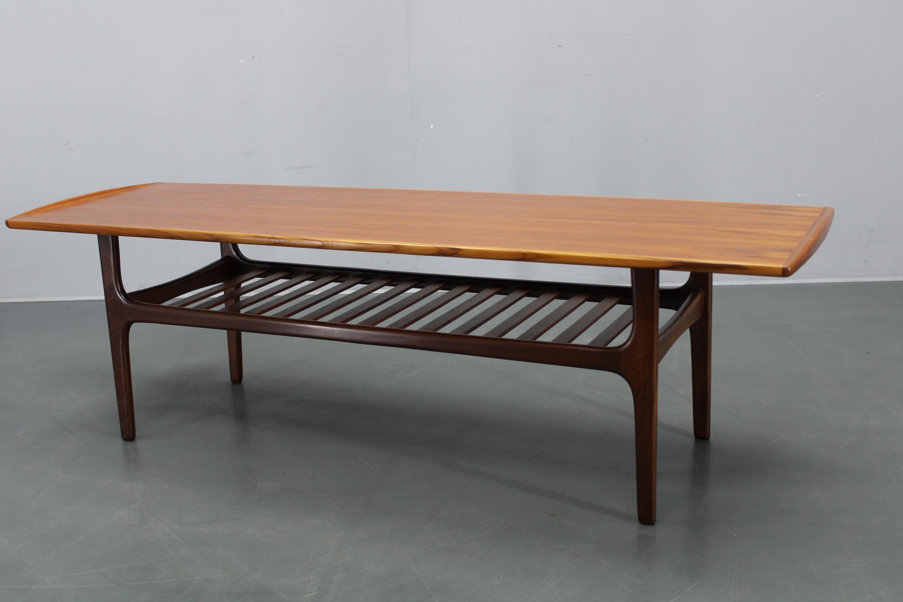 Mid-Century Modern 1960s Danish Restored Teak Coffee Table, Solid & Veneered