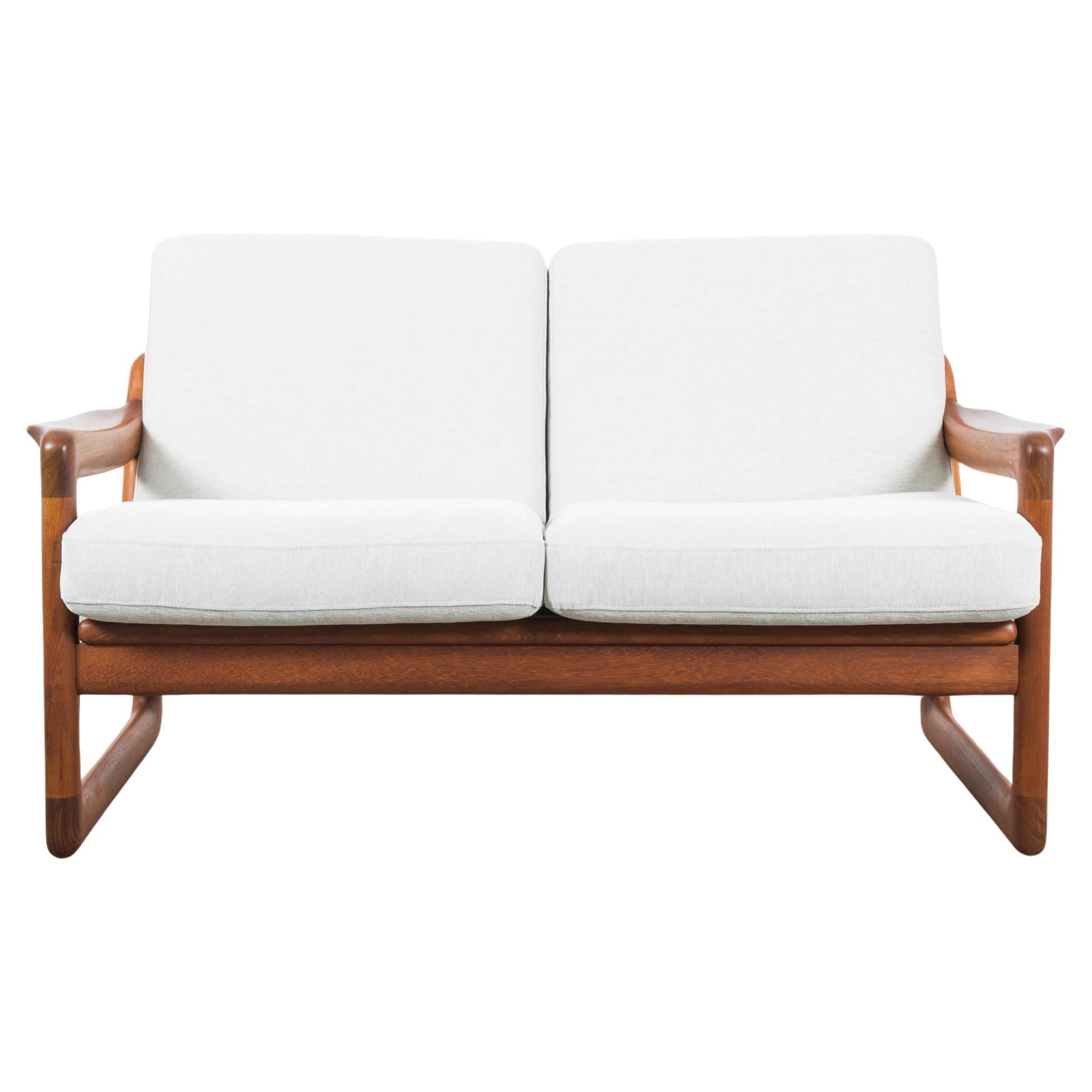 1960s Danish Retro Teak Sofa with Upholstered Seat and Back