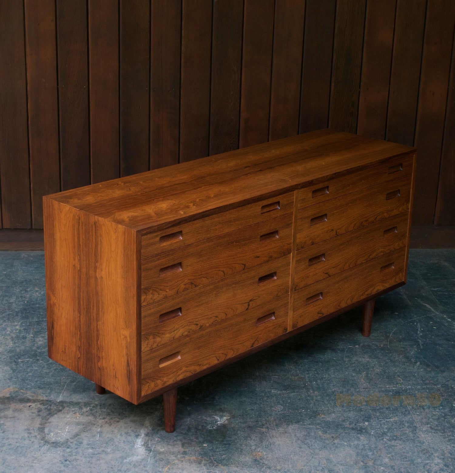 1960s Danish Rosewood 8 Drawer Dresser Loft Bureau Mid Century