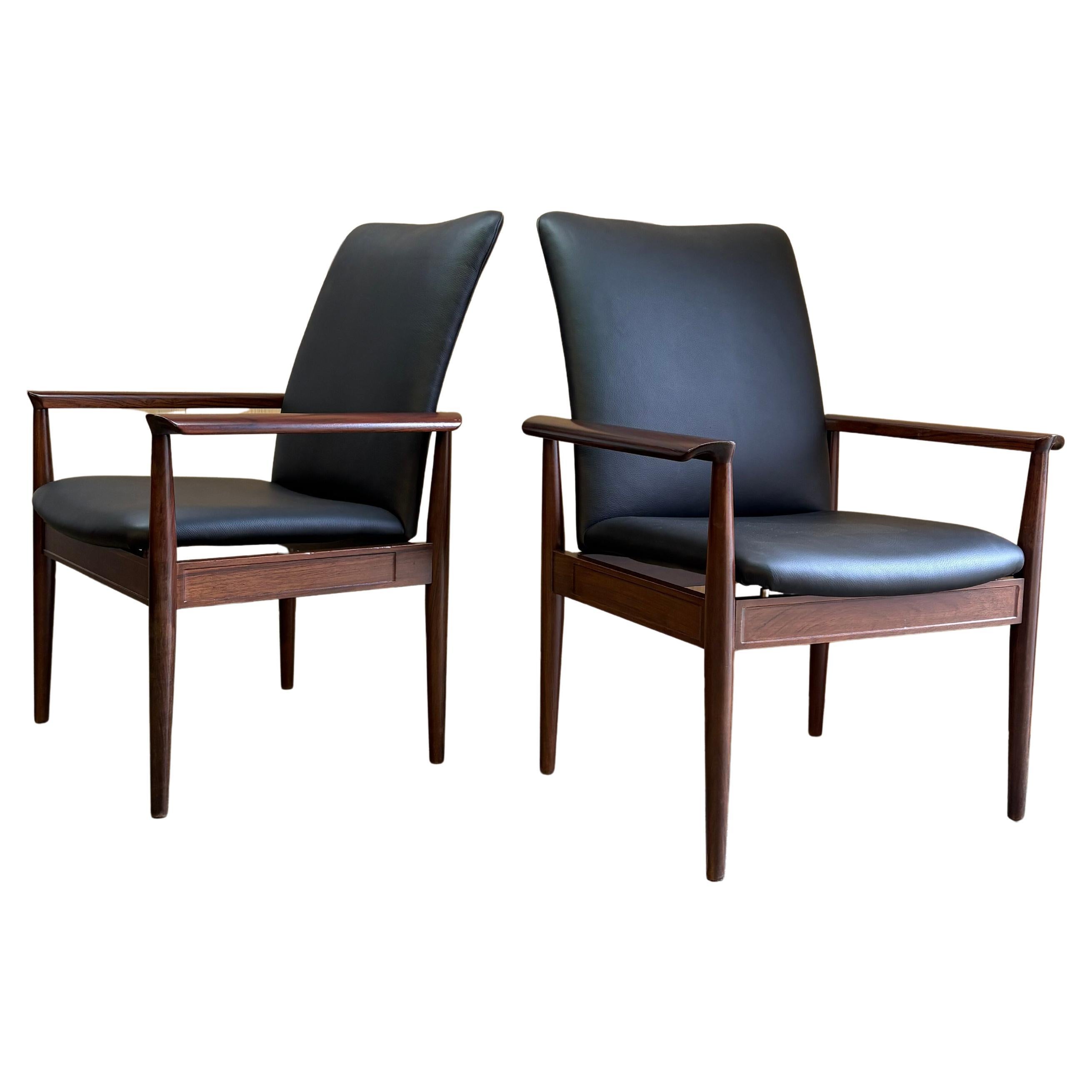 1960s Danish Rosewood and Leather Diplomat Chairs by Finn Juhl