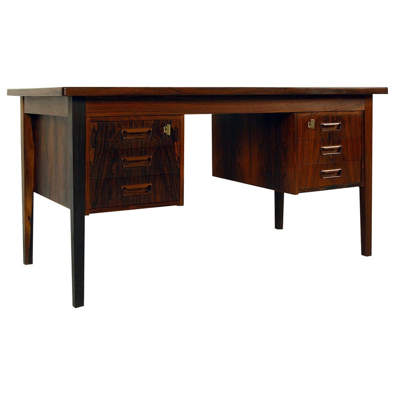 1960s Danish Rosewood Twin Pedestal Freestanding Midcentury Office Desk For At 1stdibs 1960s Danish Rosewood Twin Pedestal