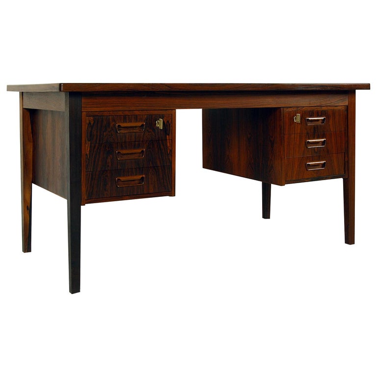 1960s Danish Rosewood Twin Pedestal Freestanding Midcentury Office