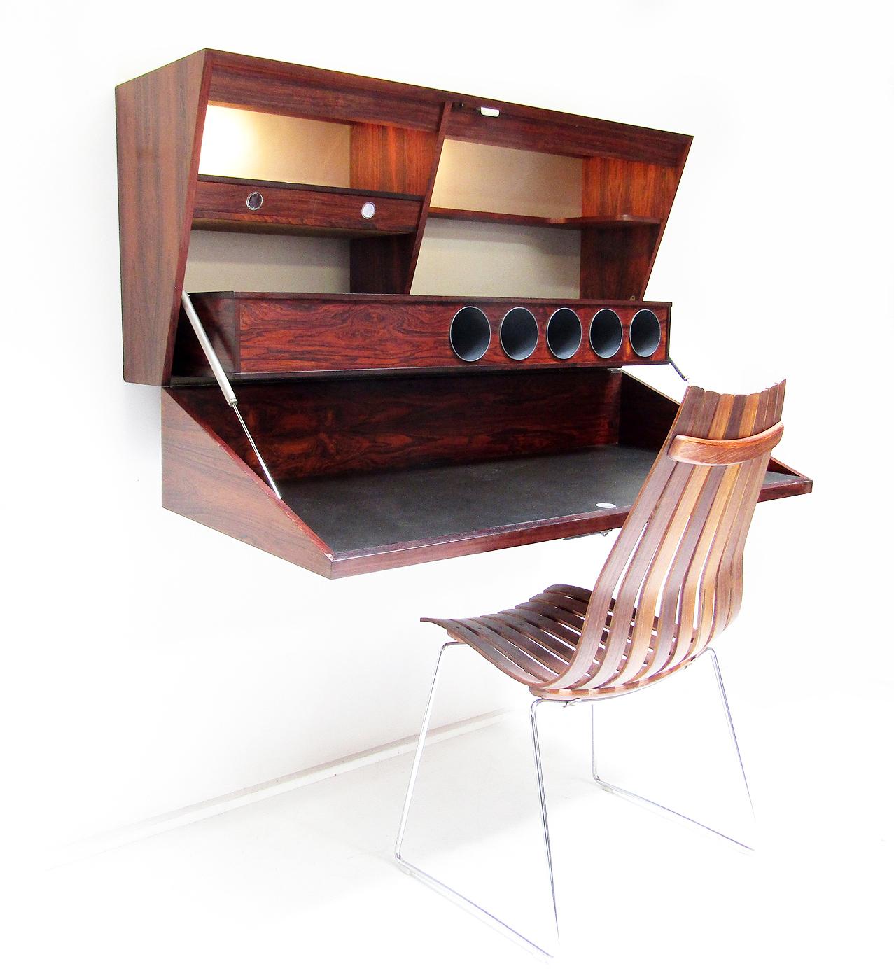 1960s, Danish Roswood Wall-Mounted Bar / Desk by Erik Buch for Dyrlund For Sale 3