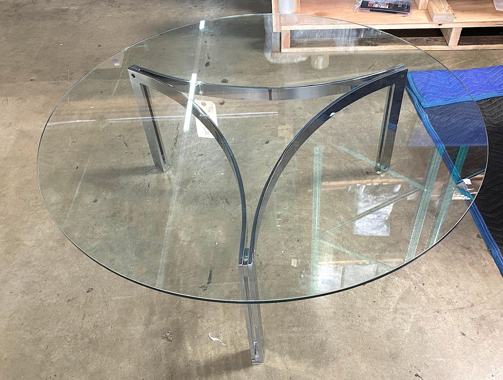 Mid-20th Century 1960s Danish Round Chrome and Glass Coffee Table I T S of PK Scimitar Table