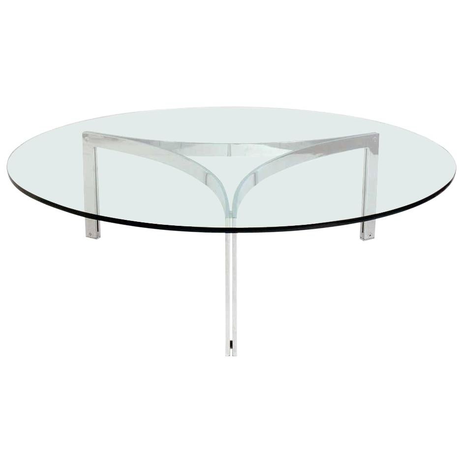 1960s Danish Round Chrome and Glass Coffee Table I T S of PK Scimitar Table