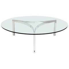 Vintage 1960s Danish Round Chrome and Glass Coffee Table I T S of PK Scimitar Table