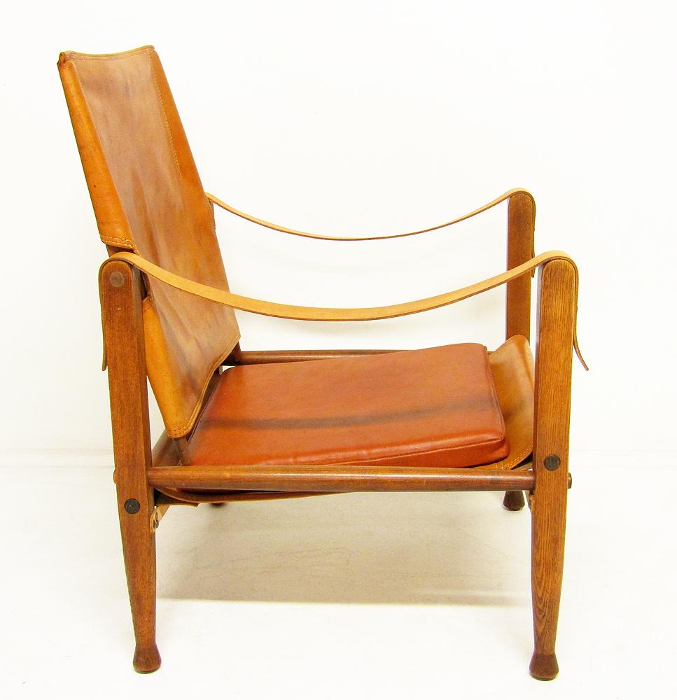 1960s Danish Safari Chair in Tan Leather and Ash by Kaare Klint 2