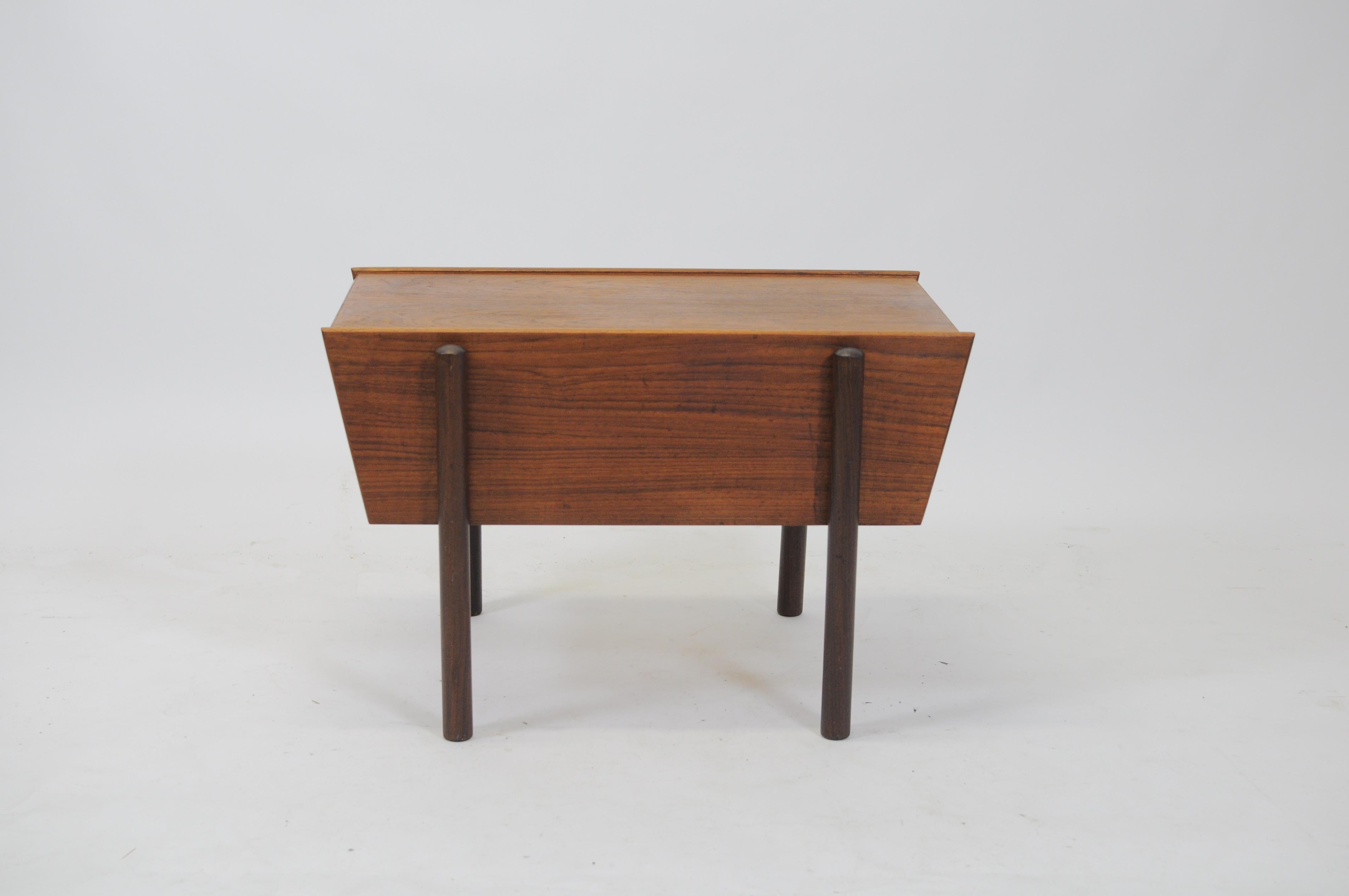 Danish 1960s sewing table in teak with sliding top plate with large compartment under the top plate by a Danish furniture manufacturer. 

The sewing table has been checked and refinished by our cabinetmaker to ensure that it´s in very good 