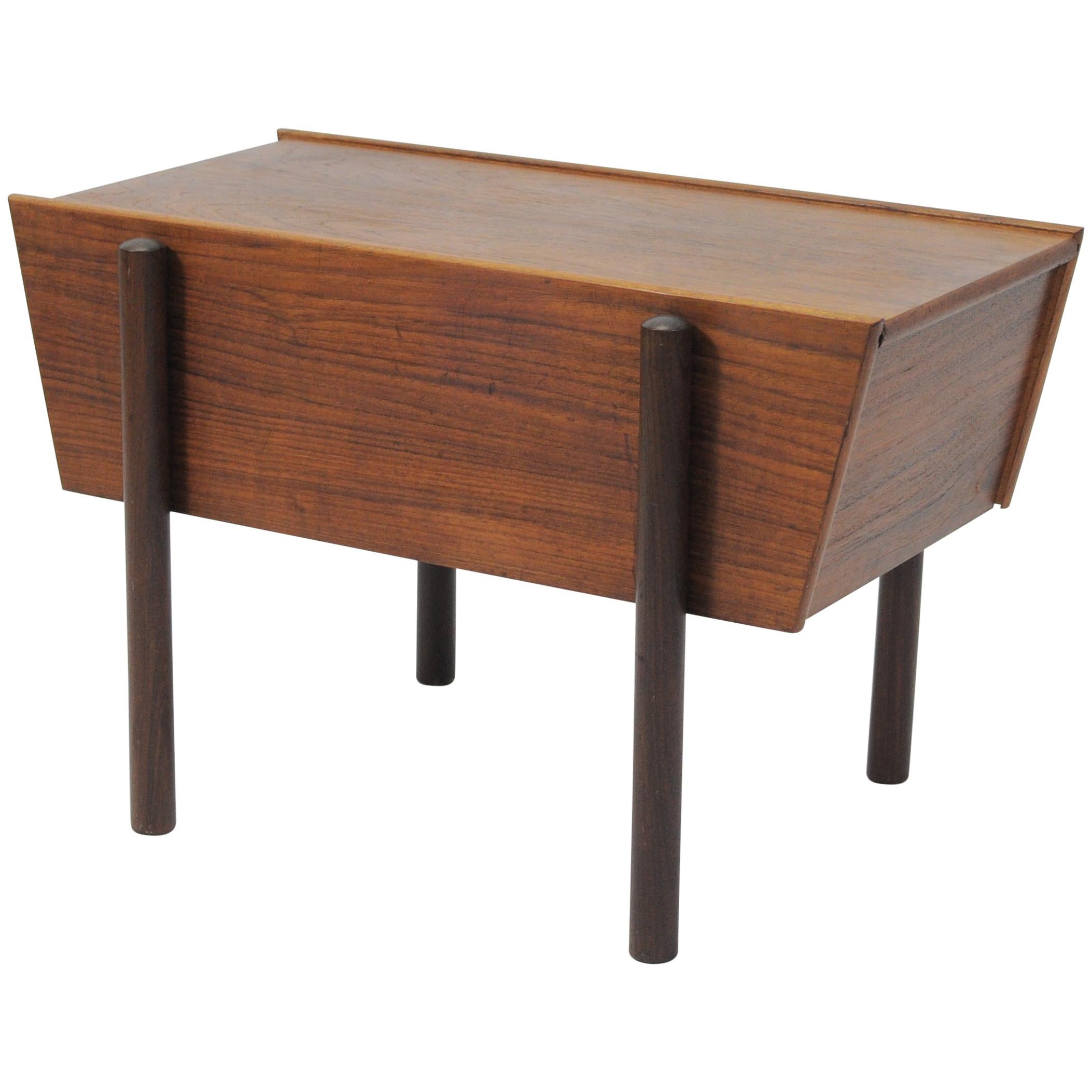 1960s Danish Sewing Side Table in Teak For Sale
