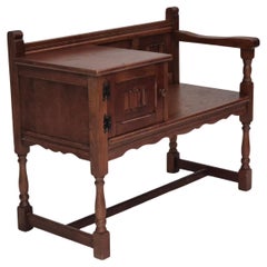 1960s, Danish side bench, dark solid oak wood, plywood.