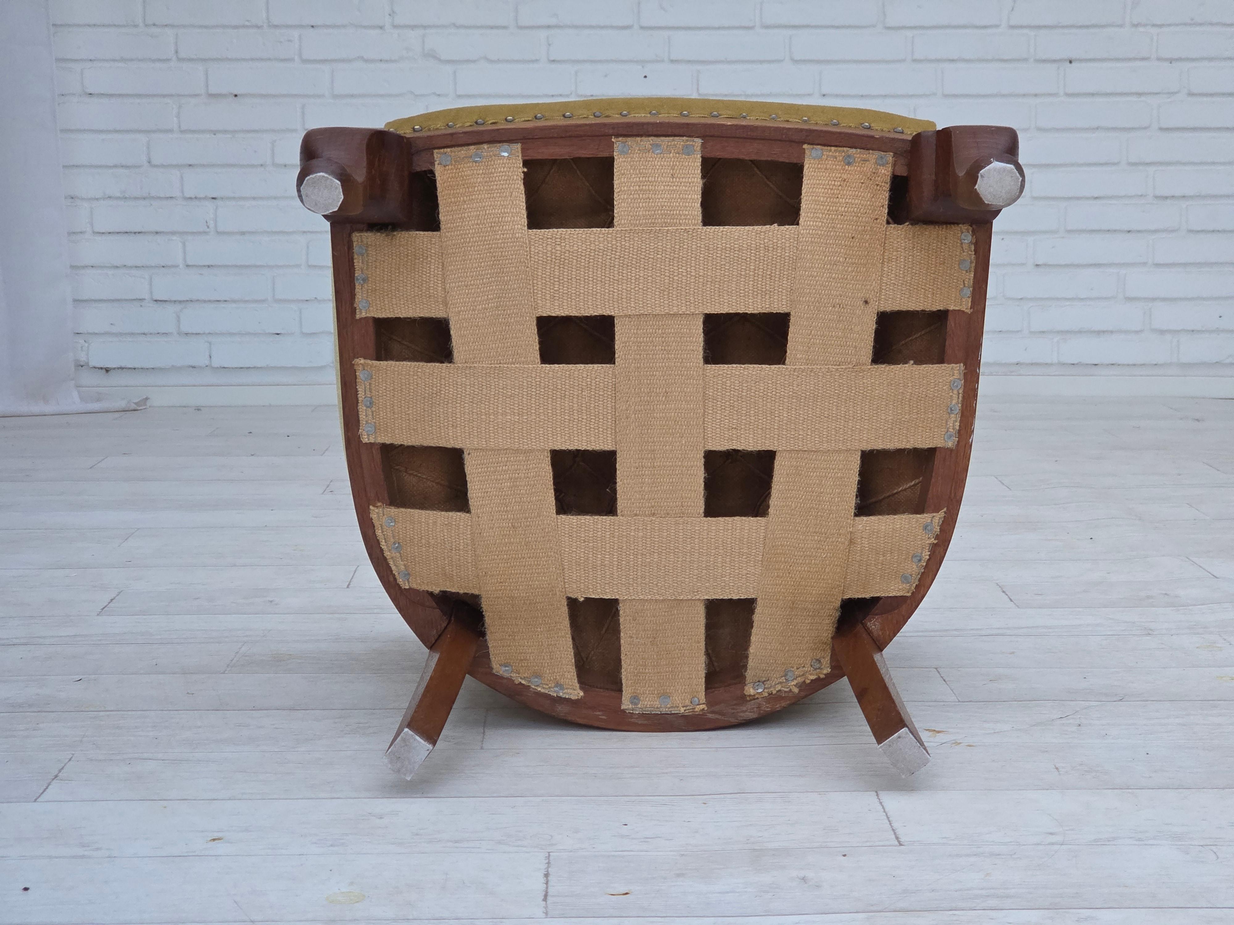 Años 60, sillón danés auxiliar/infantil, terciopelo verde claro para muebles, madera de roble. en venta 11