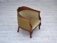 Années 60, fauteuil d'enfant/latéral danois, velours d'ameublement vert clair, bois de chêne.