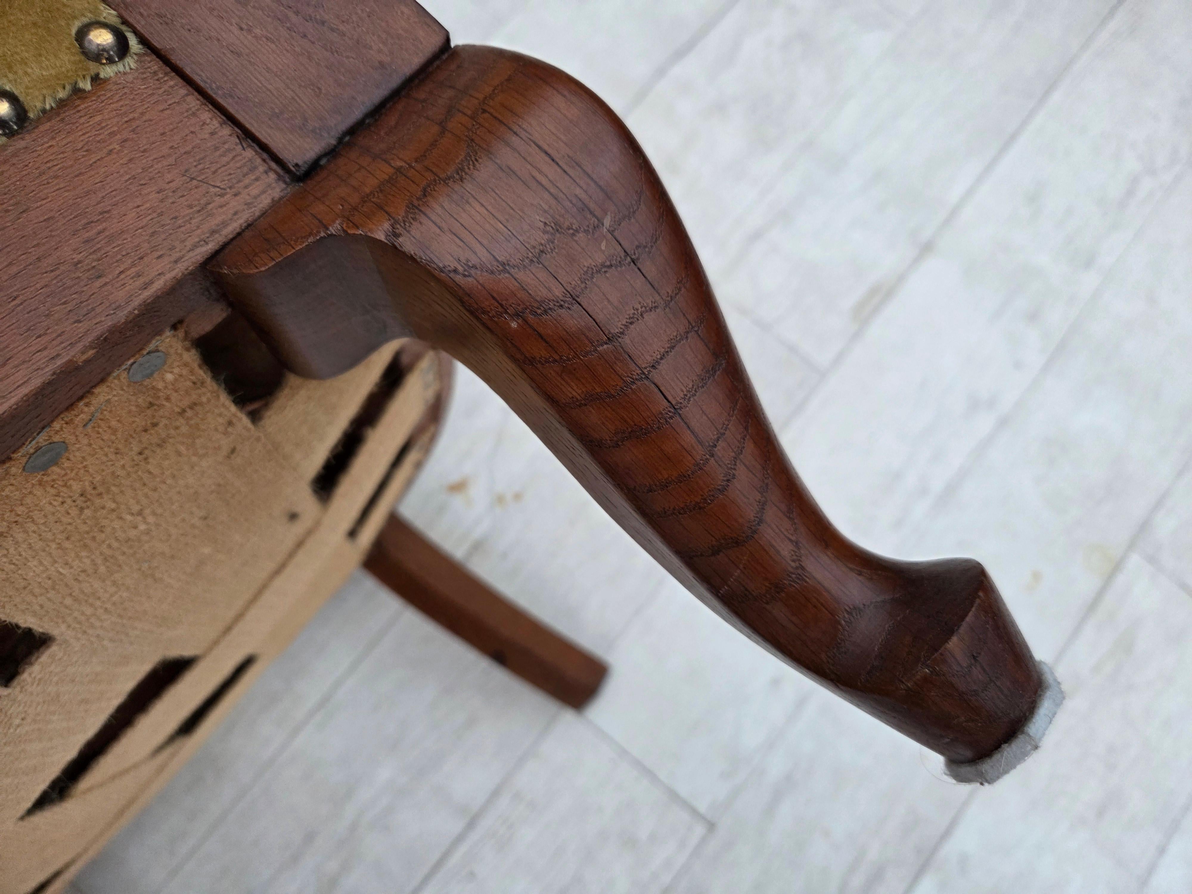 Años 60, sillón danés auxiliar/infantil, terciopelo verde claro para muebles, madera de roble. en venta 13