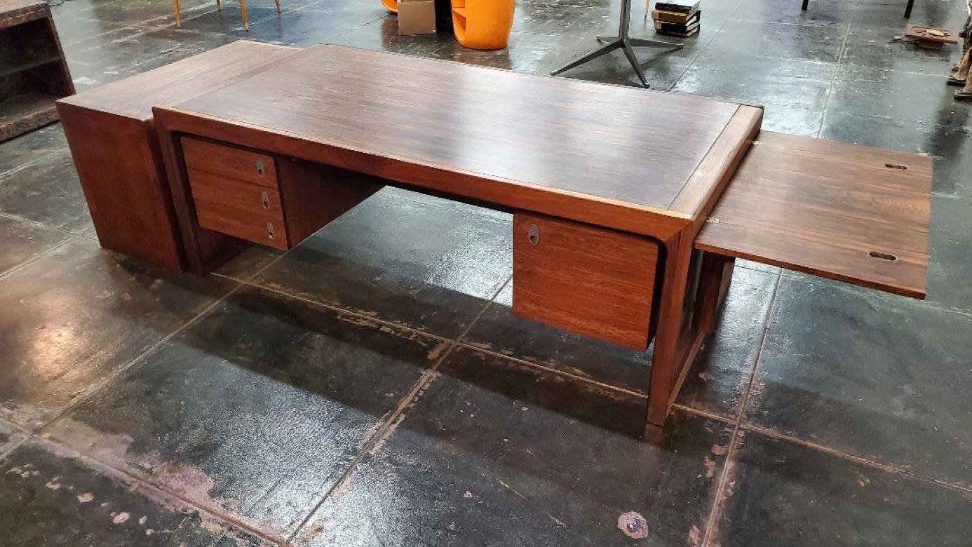 Mid-Century Modern 1960s Danish Sigurd Hansens Extendable Rosewood Executive Desk & File Cabinet  For Sale