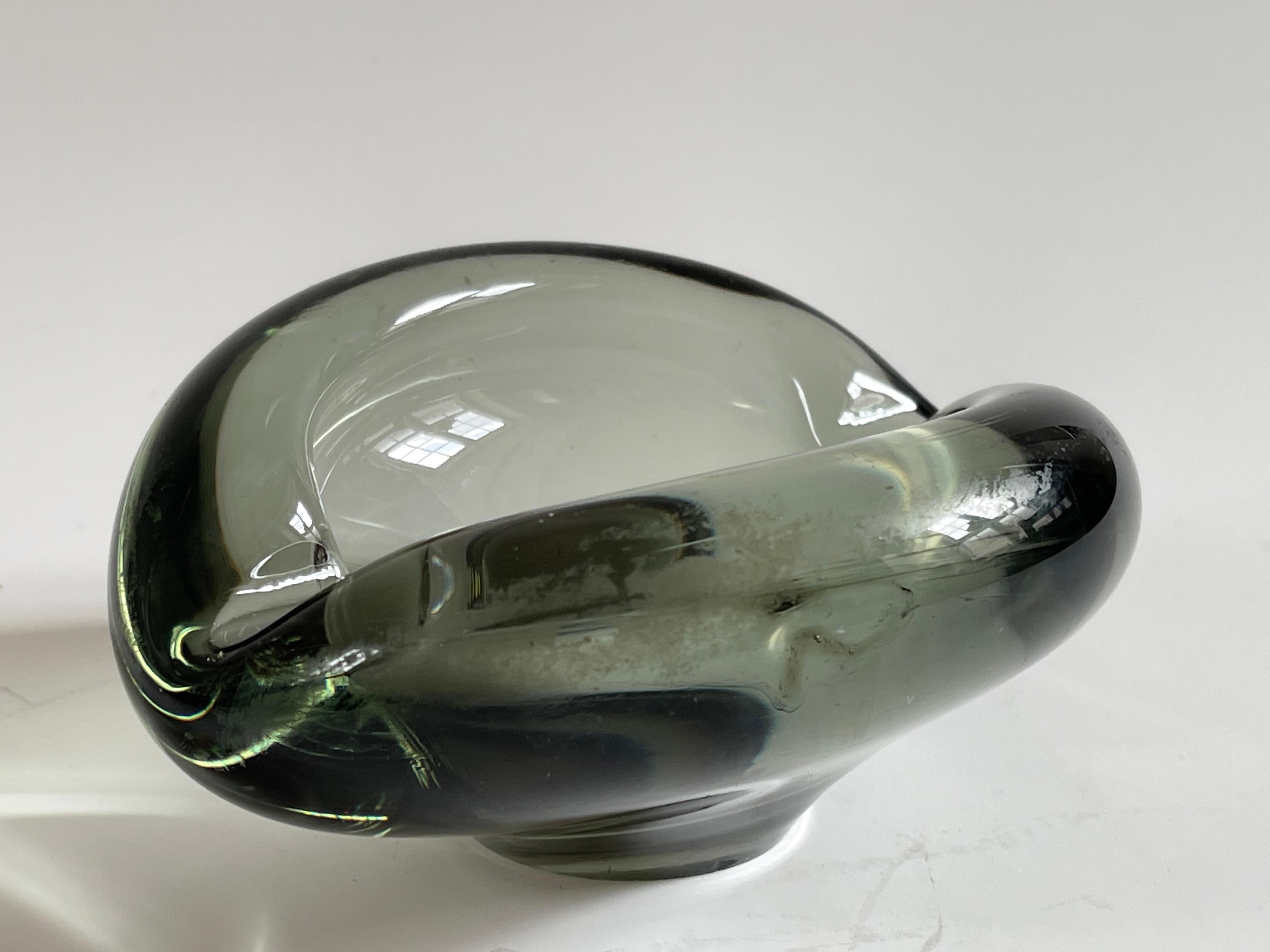 1960’s Danish smoke glass bowl / ashtray hand crafted by renowned artist Per Lutken for Holmegaard Glass Works. 