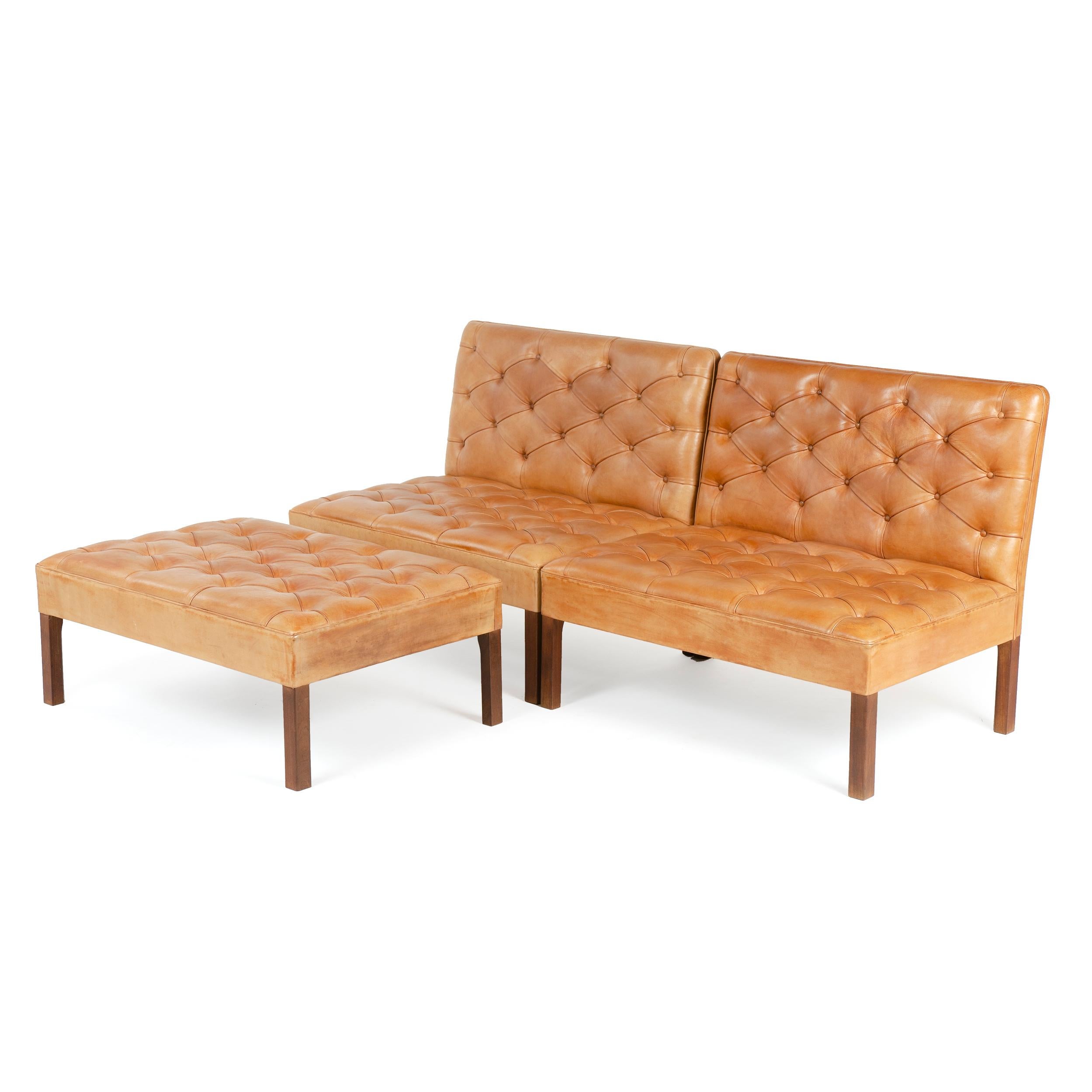 Scandinavian Modern 1960s Danish Sofa and Ottoman by Kaare Klint for Rud Rasmussen