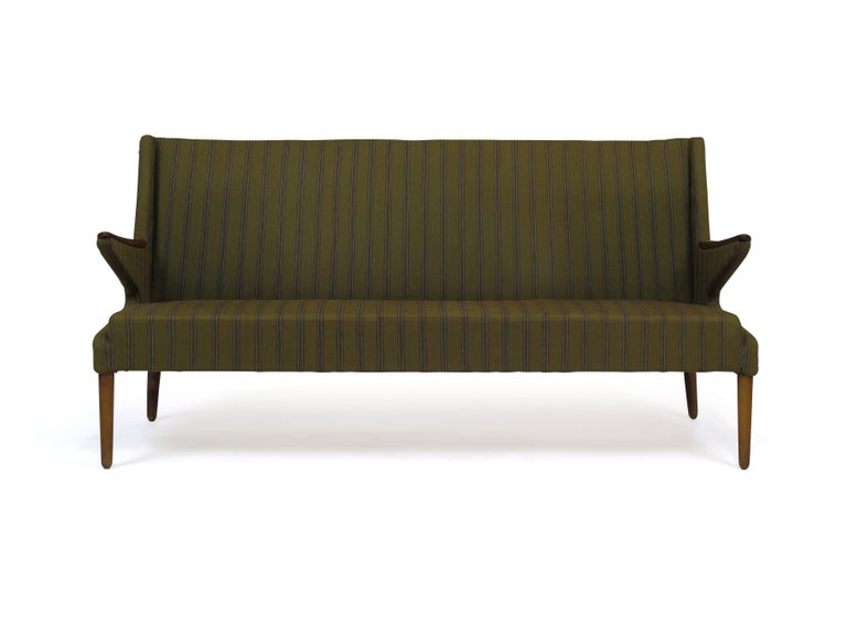 1960s Danish Sofa In The Original Green Wool With Teak Arms At 1stdibs