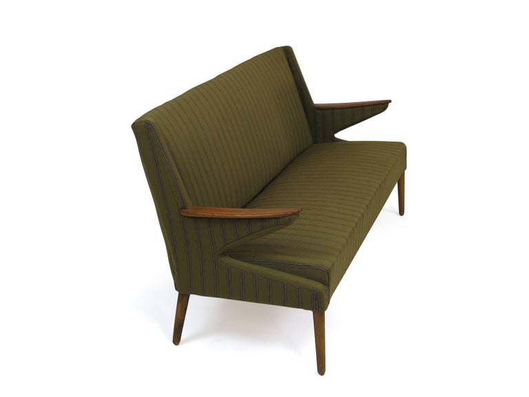 1960s Danish Sofa In The Original Green Wool With Teak Arms At 1stdibs