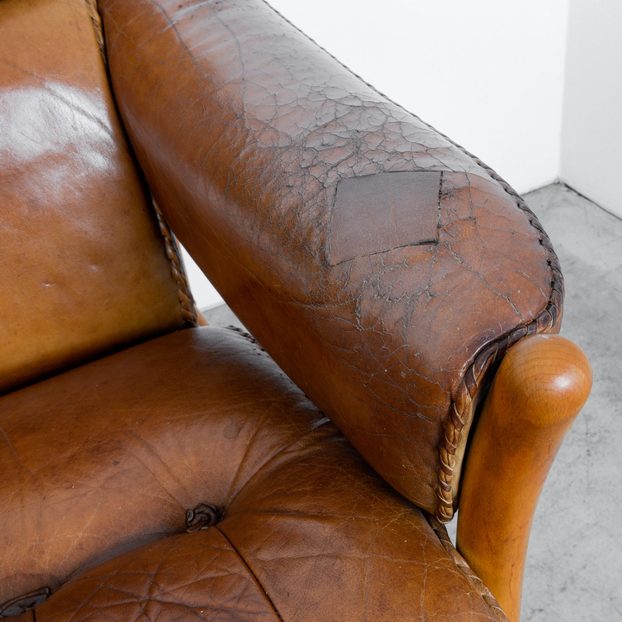 1960s Danish Stitched Leather Sofa 5