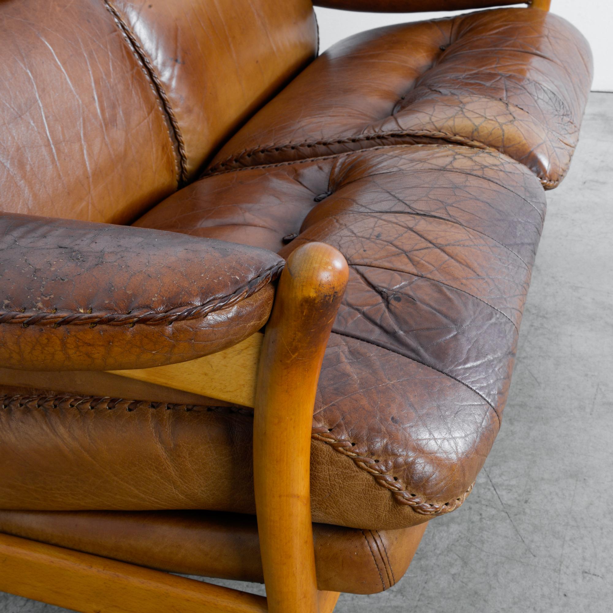 1960s Danish Stitched Leather Sofa 6