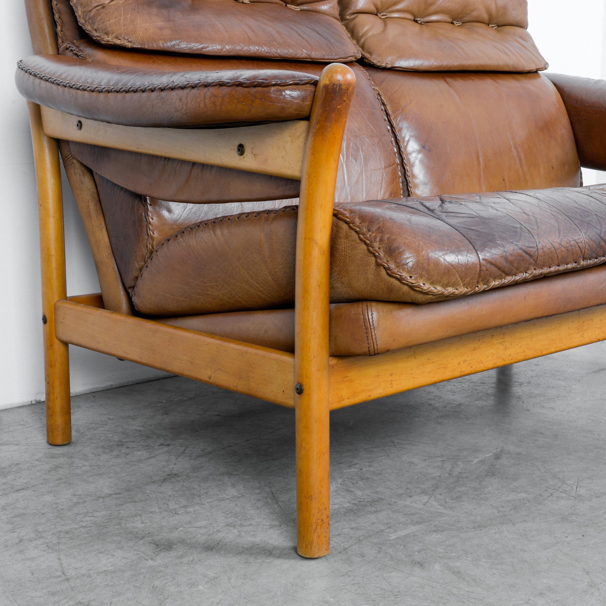 1960s Danish Stitched Leather Sofa 7