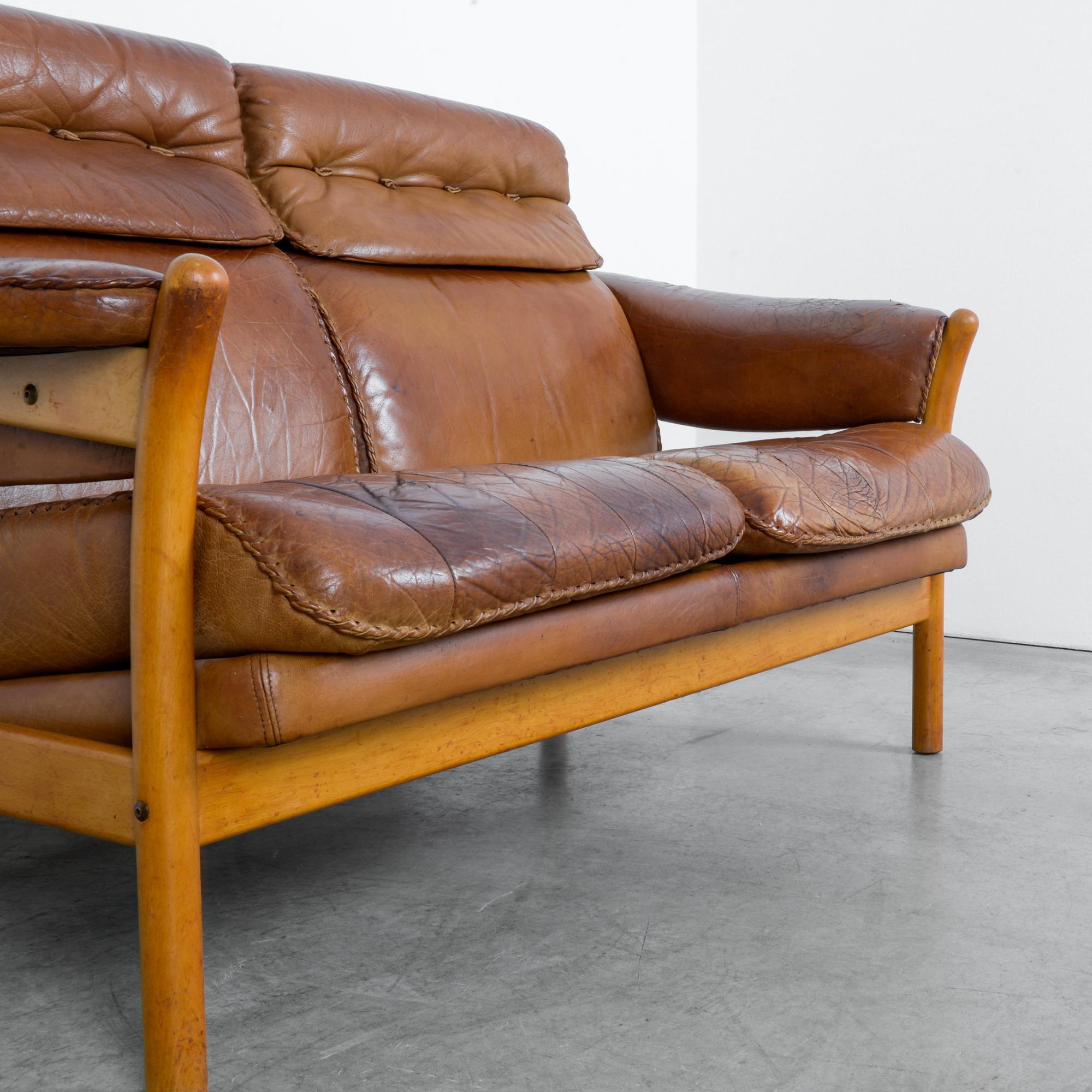 1960s Danish Stitched Leather Sofa 8