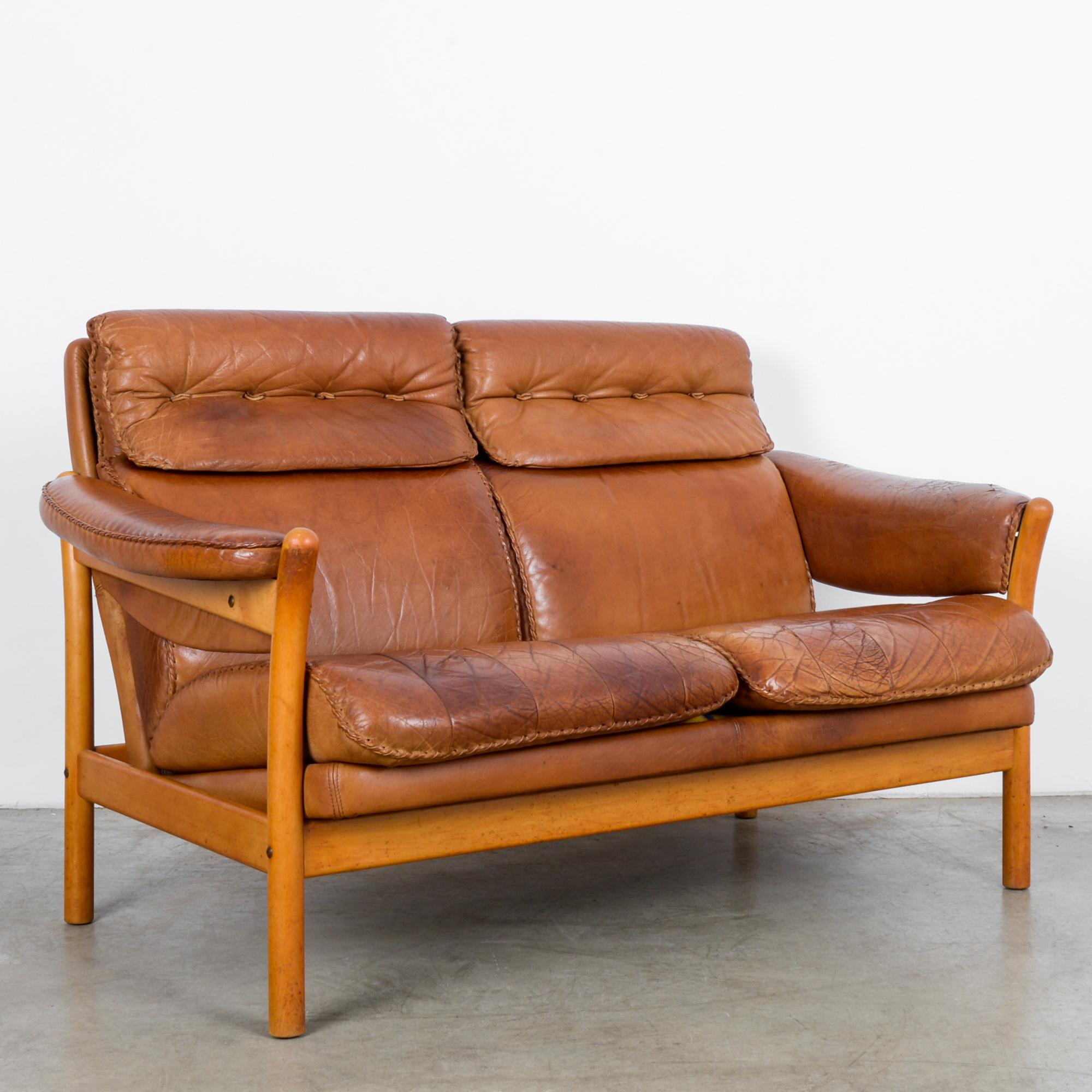 Scandinavian Modern 1960s Danish Stitched Leather Sofa