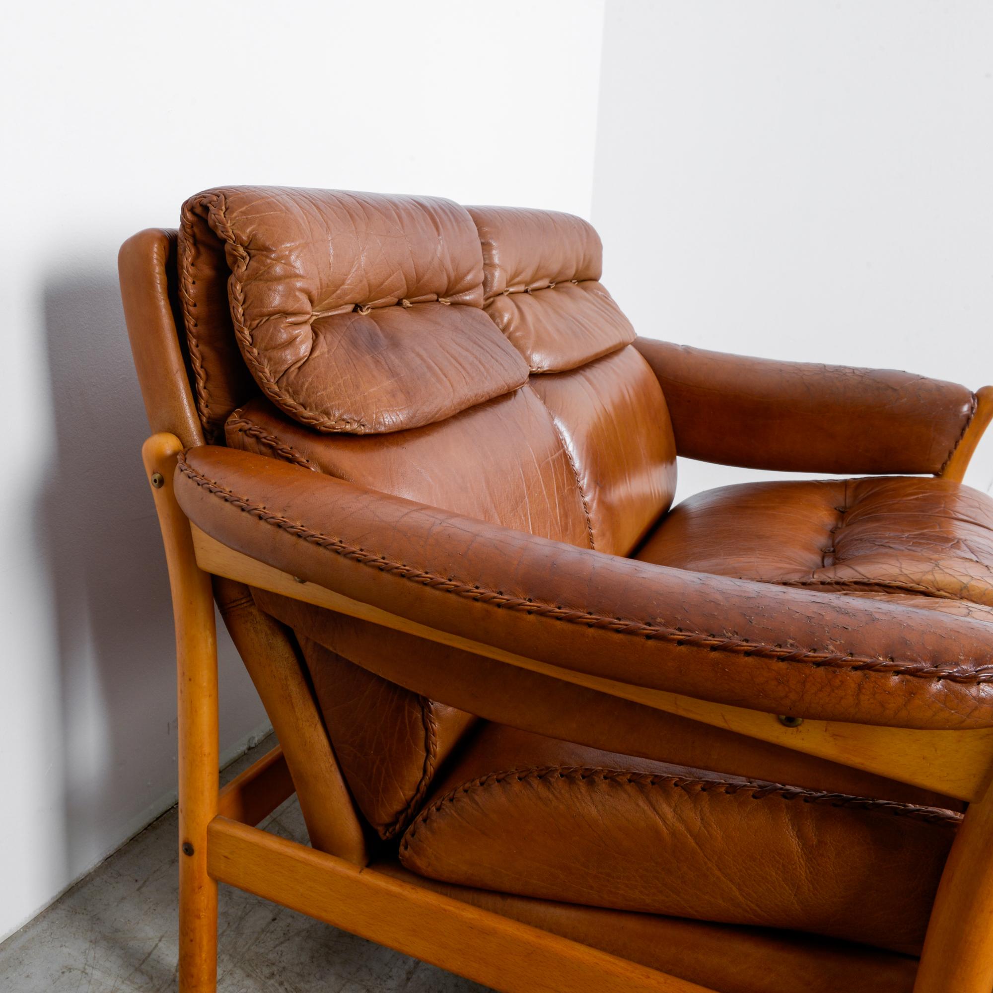 1960s Danish Stitched Leather Sofa 1