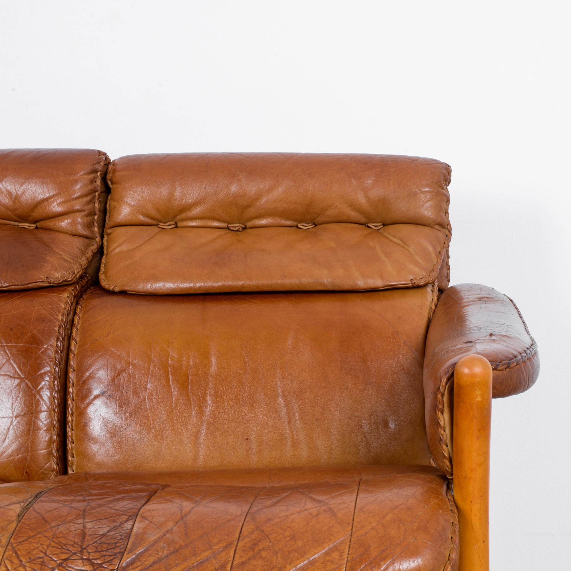 1960s Danish Stitched Leather Sofa 2