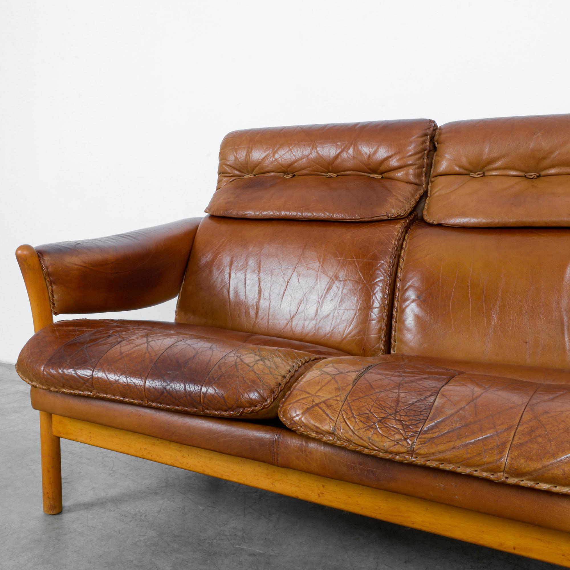 1960s Danish Stitched Leather Sofa 3