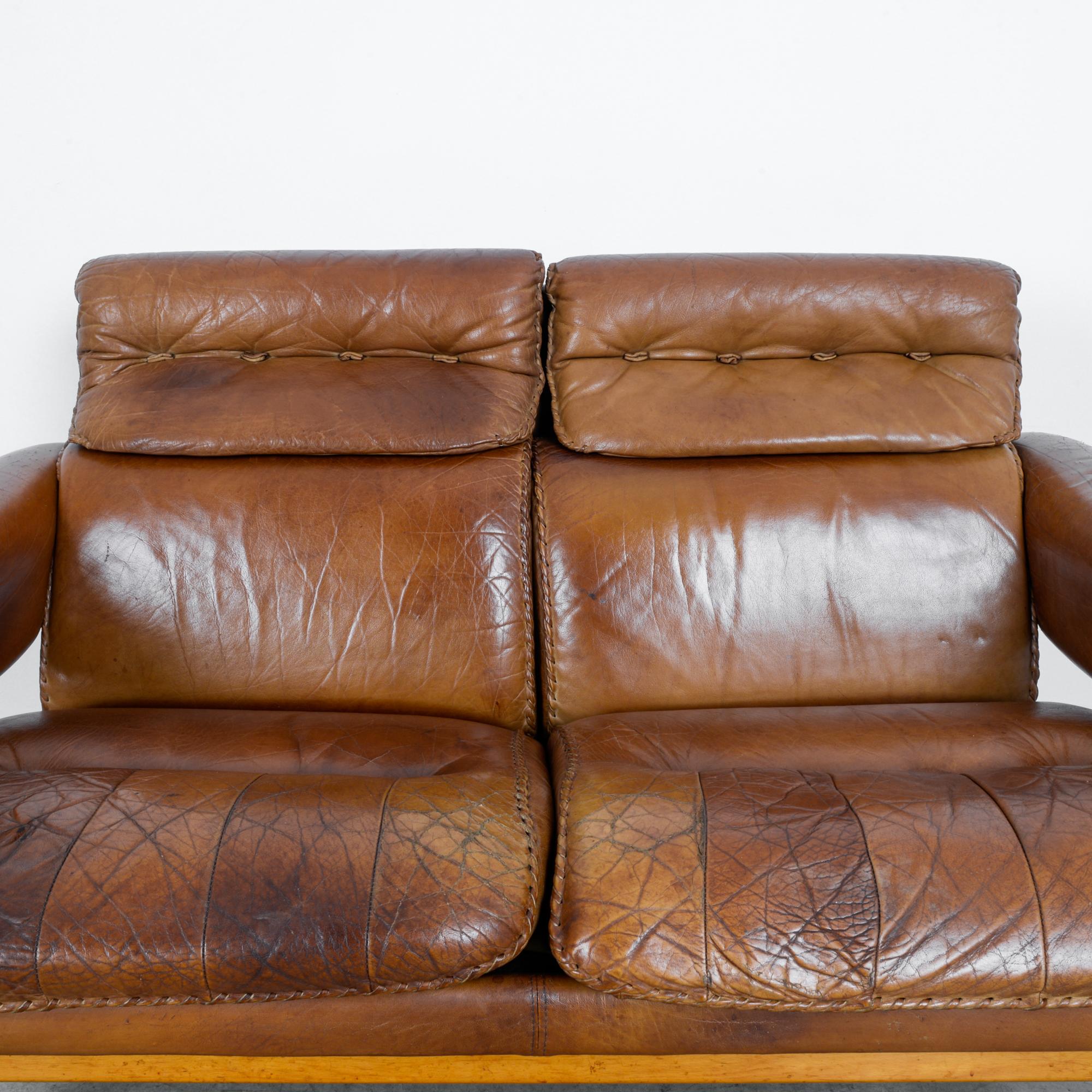 1960s Danish Stitched Leather Sofa 4