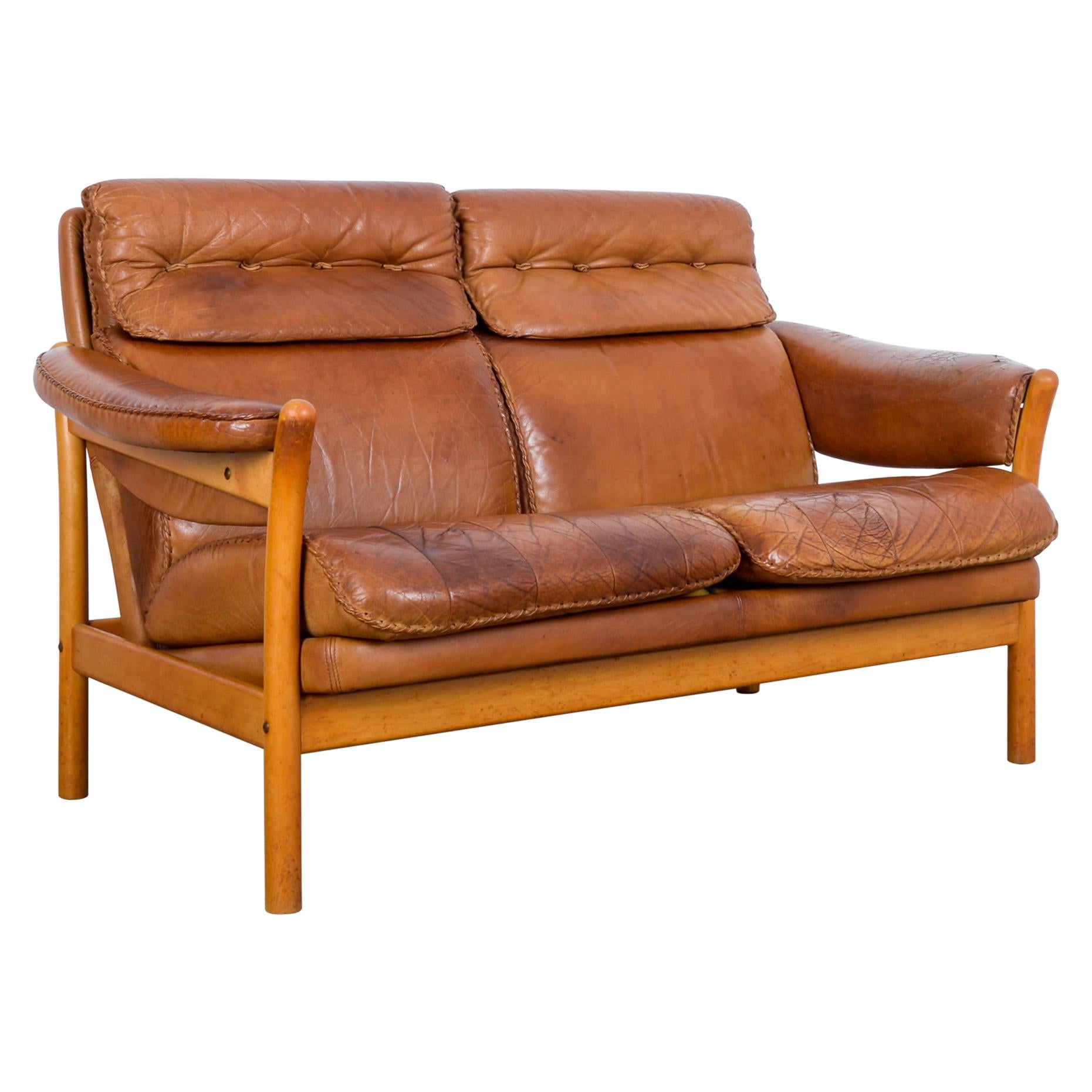 1960s Danish Stitched Leather Sofa