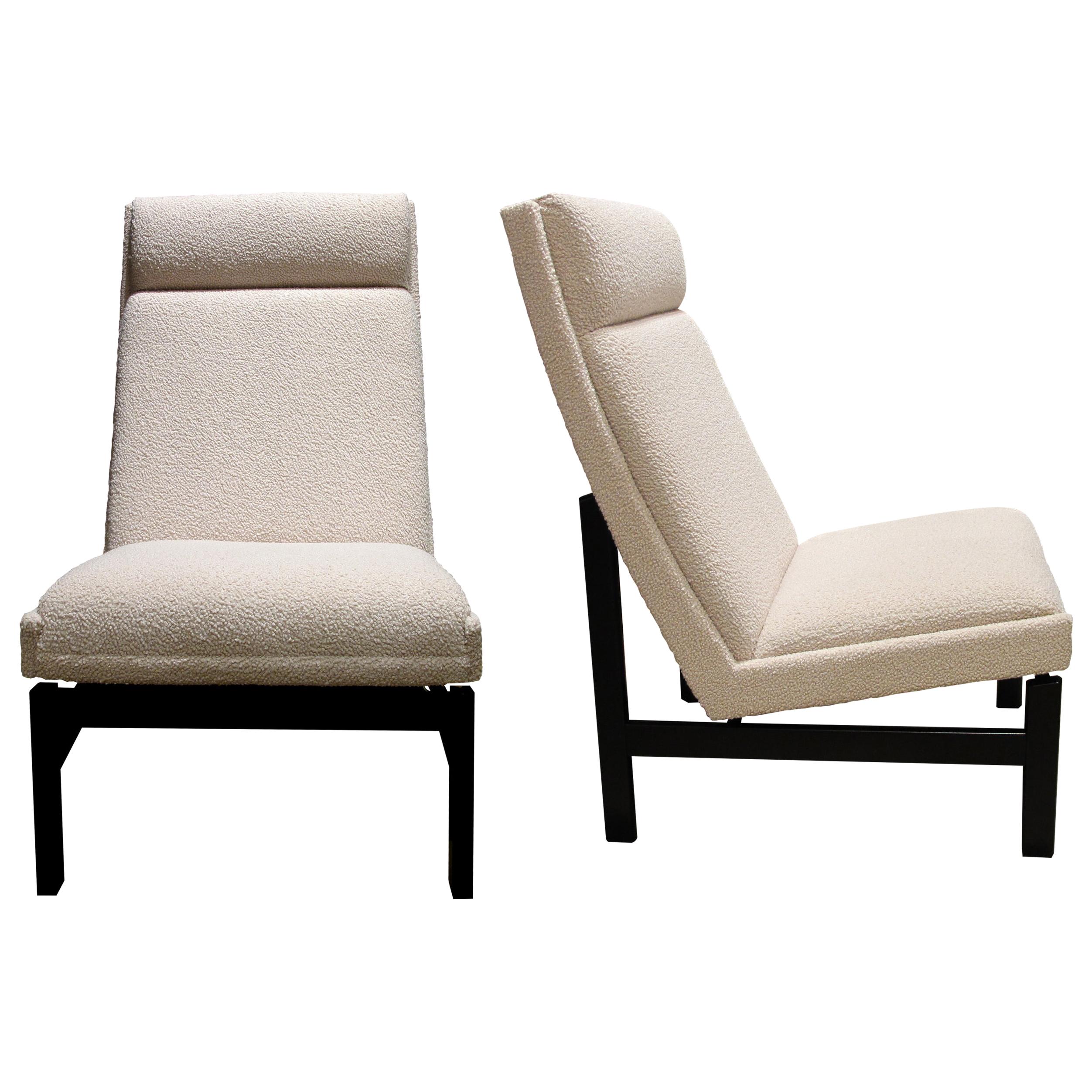 1960s Danish Structural Tall Back Elegant Armchairs in Cream Bouclé Fabric